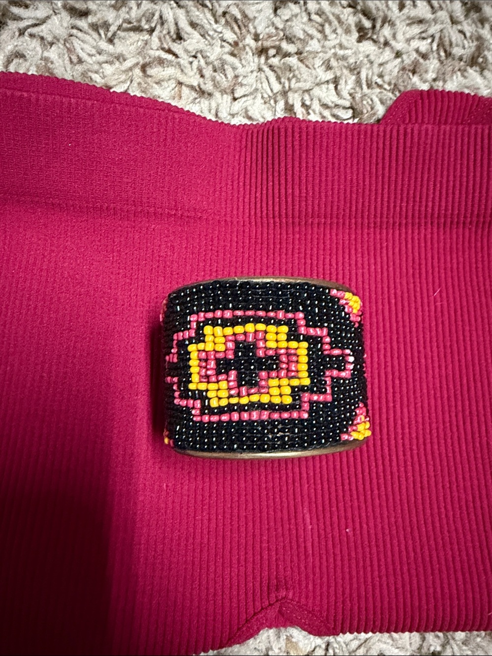 Beaded Black, Pink & Yellow Statement Cuff Bracelet